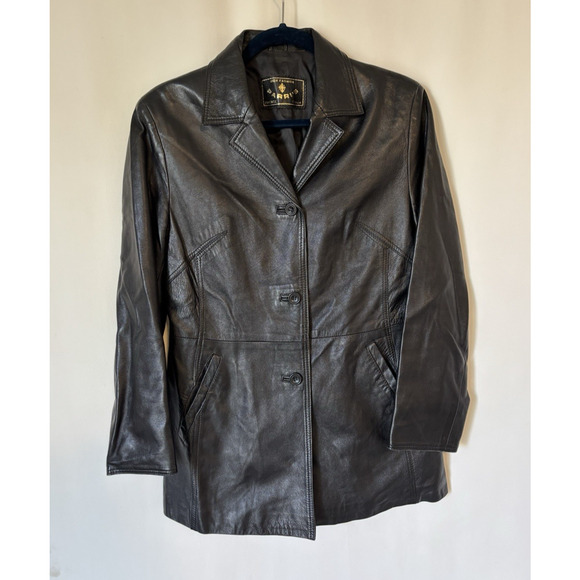 Parri's Leather Jacket Medium Womens Black Fiorenze Italy ClassicPockets Buttons - Picture 1 of 11